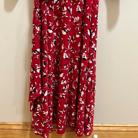 Lauren Ralph Lauren Red Floral Faux Wrap Jersey Dress Size 12 - Picture 9 of 15